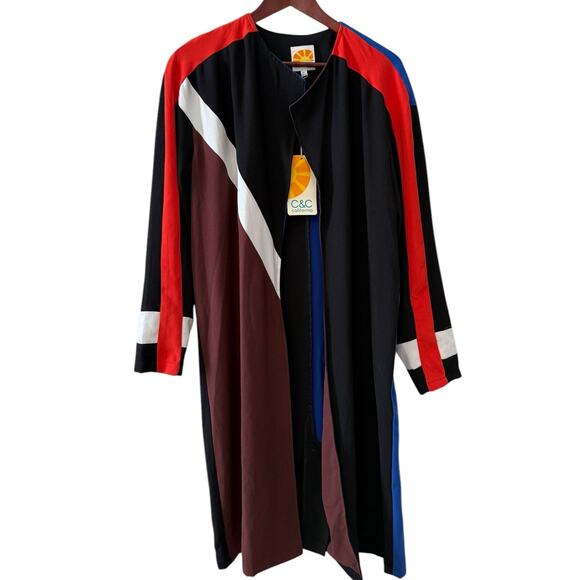 C&C California Long Colorblock Long Jacket Technicolor Dream Coat M - Picture 1 of 5